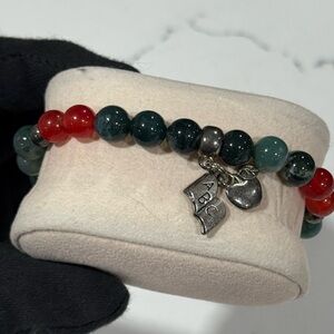 Teacher appreciation bracelet Natural Red Agate & Jade beads silver charms